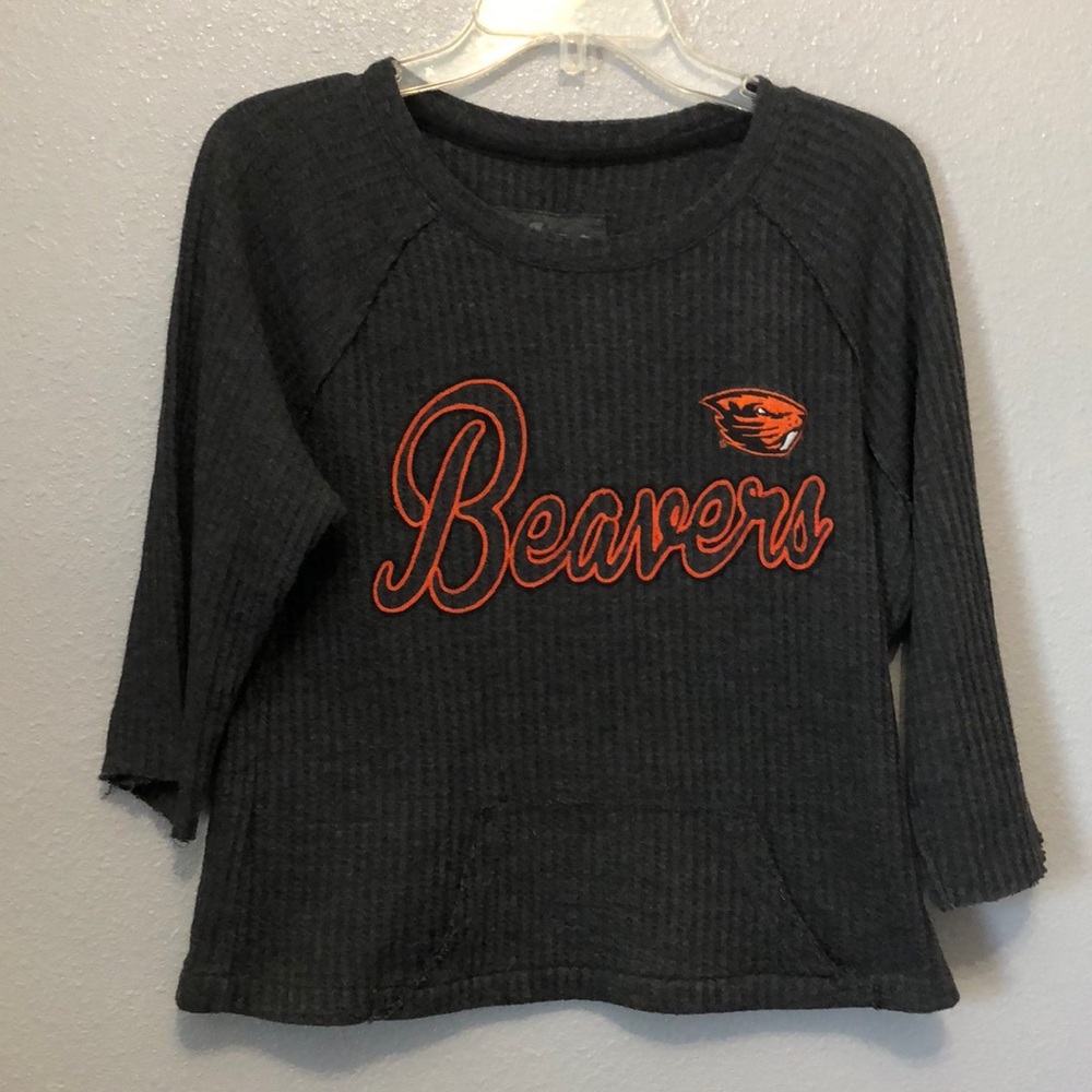 Carl Banks OSU Beavers shirt Women's M crop top ribbed gray 3/4 sleeve